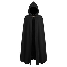 Men Renaissance Cloak,Medieval Cloak with Hood Men Women 43inch/110cm Black