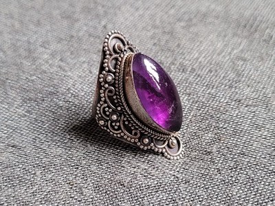 alter massiver 925er Silber-Ring - Amethyst, Art Deco, Nachlass, Vintage, Retro