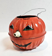 Vintage Tin Litho Halloween Jack O Lantern Bucket US Metal Toy Co. Whistle Nose