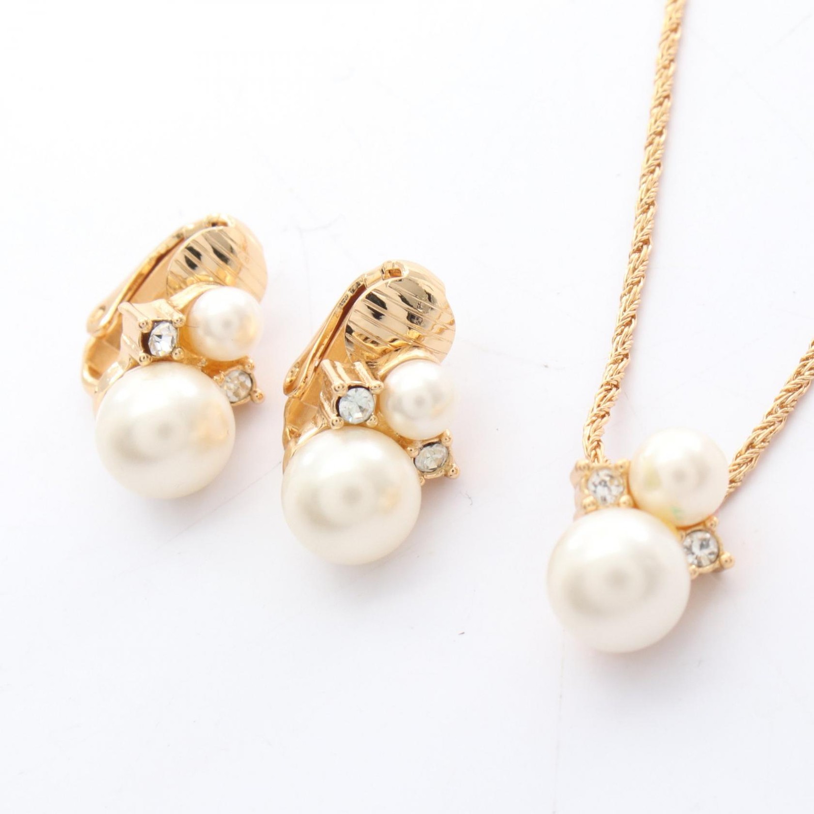 Christian Dior Gold Plated Earrings Necklace Set with Fake Pearls