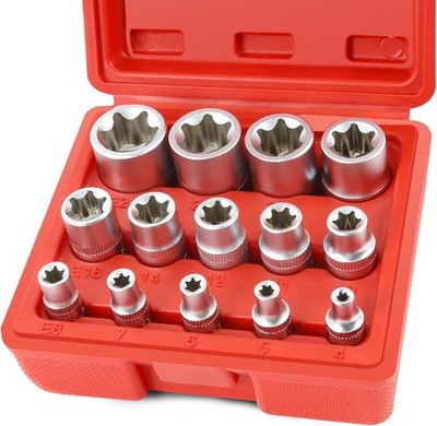 14pcs E-Torx Star Socket Set E4, E5, E6, E7, E8, E10, E11, E12, E14, E16, E18,
