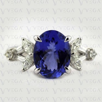 5.00Ct Oval Cut Natural Tanzanite and Diamond Wedding Ring 18K White Gold Plated