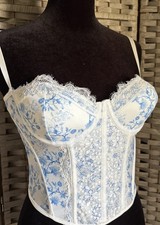 Shein Blue Floral Print Corset Top Bustier Pin-Up Romantic Coquette Small 4