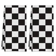 Abstract Checkered Checkerboard Hand Bath Towels,Waffle Weave Absorbent Kitch...