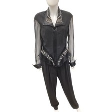 VTG Cache Set Jacket Pants Women  s Size12 Made In USA Sheer Sleeve Beaded Collar