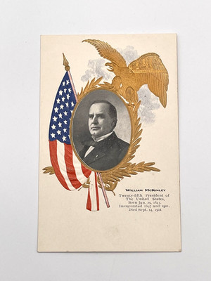 WILLIAM McKINLEY c1905 PATRIOTIC Postcard GILDED EMBOSSED Eagle & Flag UNUSED
