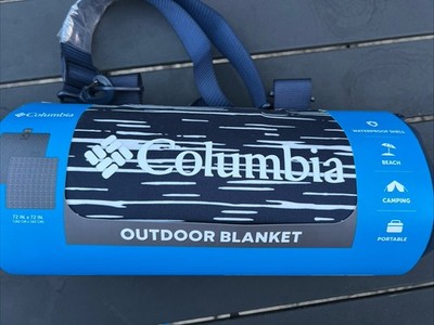 Columbia Outdoor Waterproof Blanket with Carry Strap, 72  x 72  Blue & White New