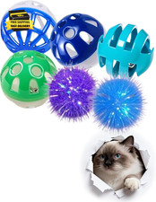 6 Pcs Cat Balls Indoor Bored Kitten Toy Set,Colorful Hollow Bell Balls and Fluff