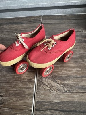Vintage 1950s Chicago Sneaker Skates Girls Rollerskates Red Rare