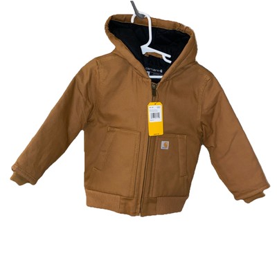 Carhartt Boy's Toddler Youth Insulated Brown Canvas Hooded Jacket Size 24m