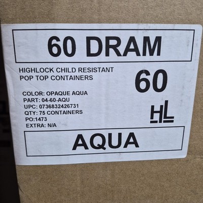 60 DRAM Highlock Child resistant pop top containers (Aqua) 75 units