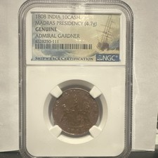 1808 India 10 Cash Madras Presidency Copper NGC Shipwreck Admiral Gardner