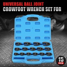 15Pcs 1/2" & 3/8" Drive Metric Crows Foot Crowfoot Wrench Set 8-24mm w/ Case