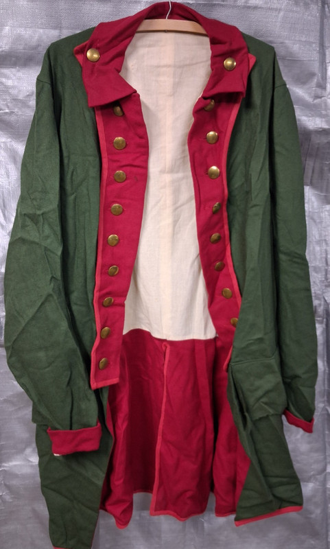18th Century, F&I, Rev War "Roger's Rangers" Green Wool Regimental Coat, SZ Sm/M