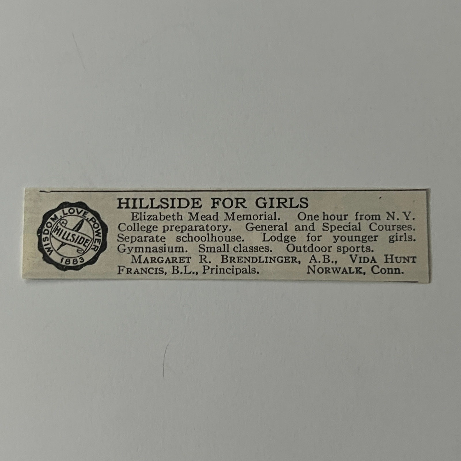 Hillside For Girls Elizabeth Mead Memorial Francis BL Norwalk 1917 Ad SAI8-S34