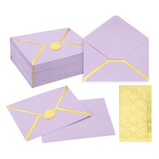 100 Pcs A7 7.3x5.3" Gold Border Envelopes for Wedding Invitation, Light Purple