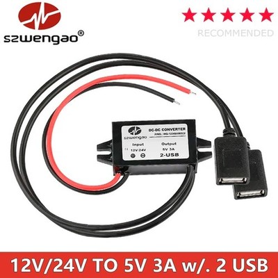 Car Power Converter 12V/24V to 5V USB-C Voltage Regulator Adapter with Protectio