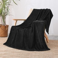 Flannel Fleece Throw Blanket Black Soft Plush Cozy Square Grid 50x60 Inch