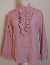 Vintage 1980s Blouse Secretary Shirt Removeable Tux Ruffle Jolene Union Made USA
