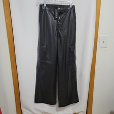 Women's Hunter Brown Black Faux Leather Cargo Pants, Size L, New with tags