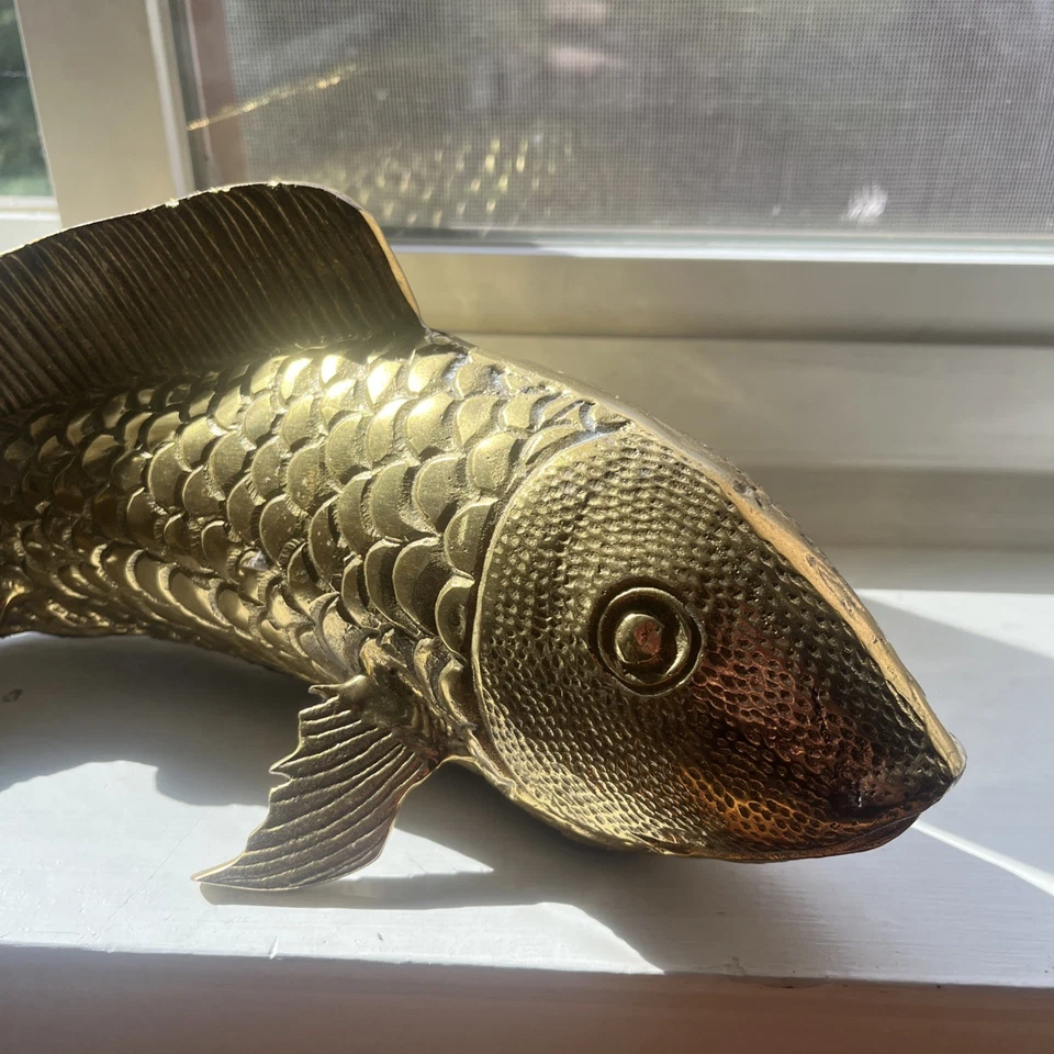 Raro Enorme Artefacto de Bronce Antiguo Asiático Pesado Grande De Colección Feng Shui: Pez Coy Foto 2 de 4