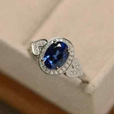 Valentine Special Halo Propose Ring Simulated Sapphire 14K White Gold Plated
