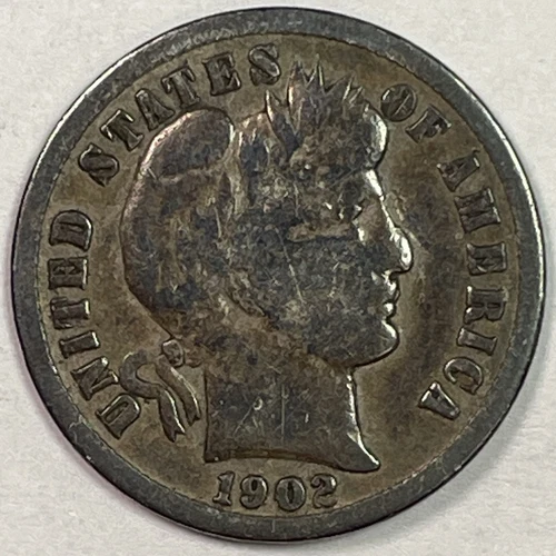 1902-S Barber Silver Dime Fine F Coin #15006