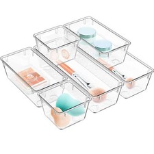 6 Pack Clear Drawer Organizer Set Acrylic Drawer Storage Trays Storage Bins For