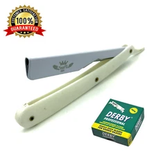 CUT THROAT SHAVETTE BARBER STRAIGHT RAZOR RASOIR + 100 DERBY BLADES FULL WHITE