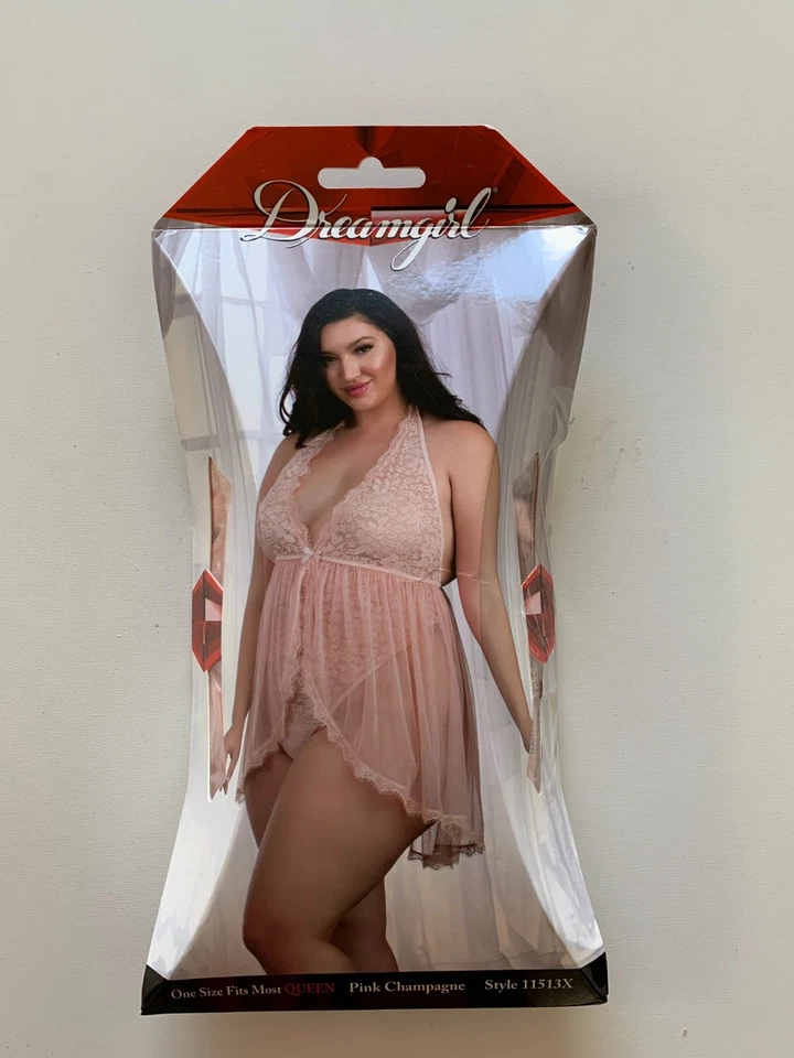 Dreamgirl Sz OS Plus Size Halter Plunge Lace Teddy with Flyaway Skirt 11513X - Image 3 of 4