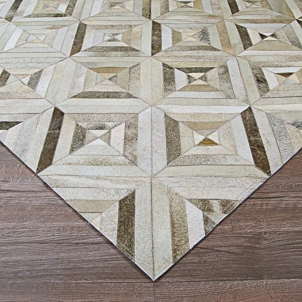 Handmade Cowhide Rug – New Grey Block Patchwork Leather Hair-On Area Carpet - Image 3 of 4