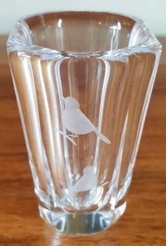 Vintage Orrefors Sweden 1950s/60s Etched Birds Palmquist Square 9.5cm Bud vase - Picture 2 of 14