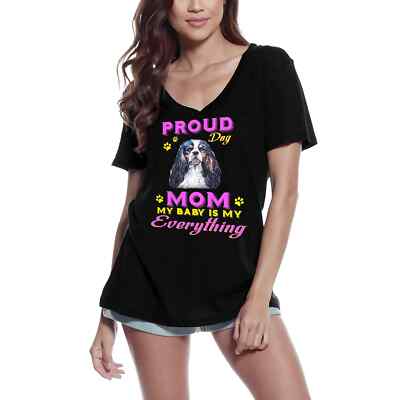 Women's Graphic T-Shirt V Neck Proud Day - Spaniel Dog Mom - My Baby Is My