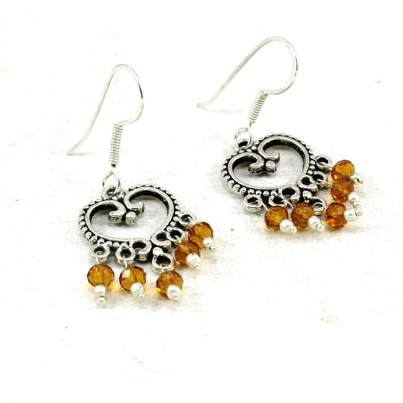 Orecchini Cristallo Naturale Gemma Fatti a Mano Perline Ossidate Orecchini Gi... - Immagine 3 di 3