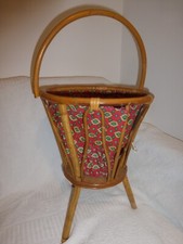 ANCIEN PANIER CORBEILLE A COUTURE VINTAGE ROTIN OSIER BAMBOU