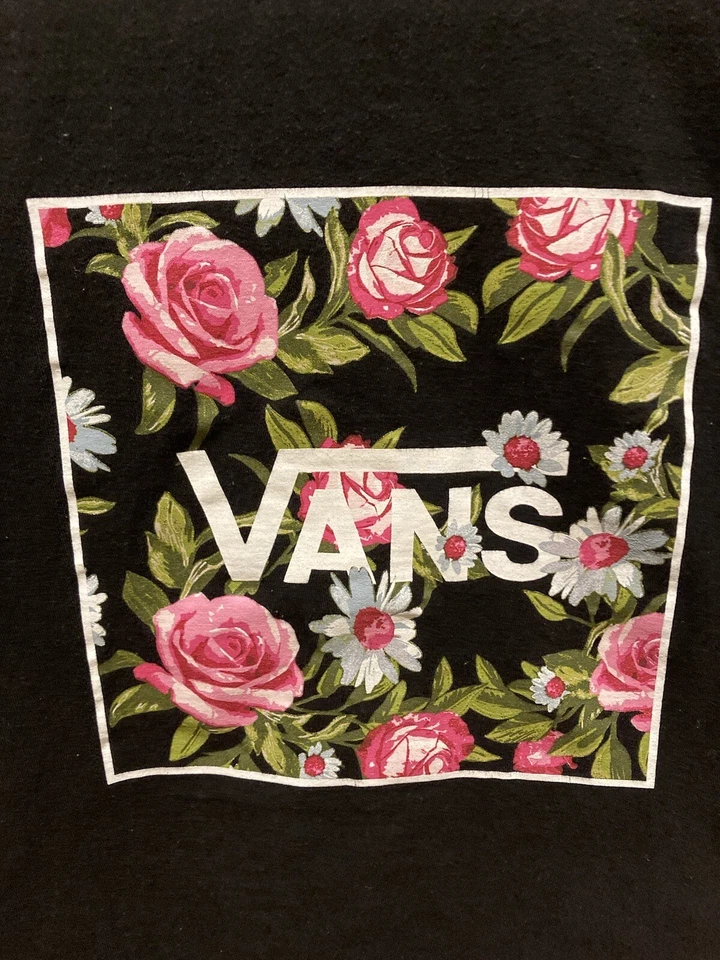 Camiseta Vans Negra con Rosas Rosas y Margarita Blanca Adolescente Talla Grande Foto 2 de 4