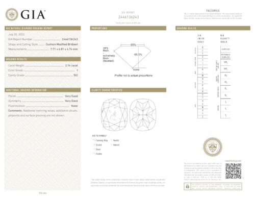 2.14 Carat Natural Loose Diamond, I Cushion, SI2 GIA Certified Rare Gift For Her - Picture 2 of 6
