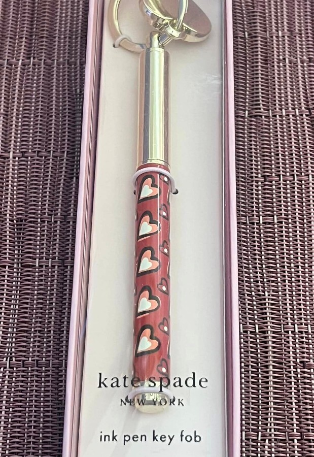NIP KATE SPADE Ink Pen Key Fob Keychain HEARTS HEART PRINT eBay