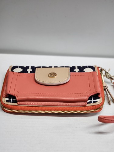 Spartina 449 Phone Wristlet Wallet Coral Blue Cream Linen - Picture 10 of 13
