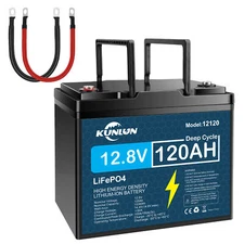 KUNLUN 1536Wh 12V 120Ah LiFePO4 Lithium Battery Bluetooth RV Trolling Motor US