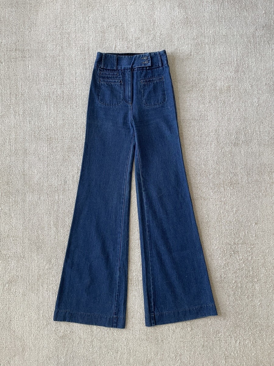 【HI FI FNK】Ocean Blue Wide Jeans FRAME Women's Easy Wide Flare Jeans, Lucite, Blue, 27 at