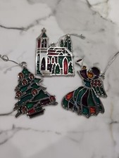 Vintage Russ Stained Glass Ornaments 3 Pc Christmas Tree Angel Church
