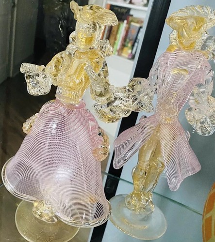 VINTAGE MURANOLATTICINO Hand Blown Dancing Couple -Pink, White And Gold Rare - Picture 13 of 13