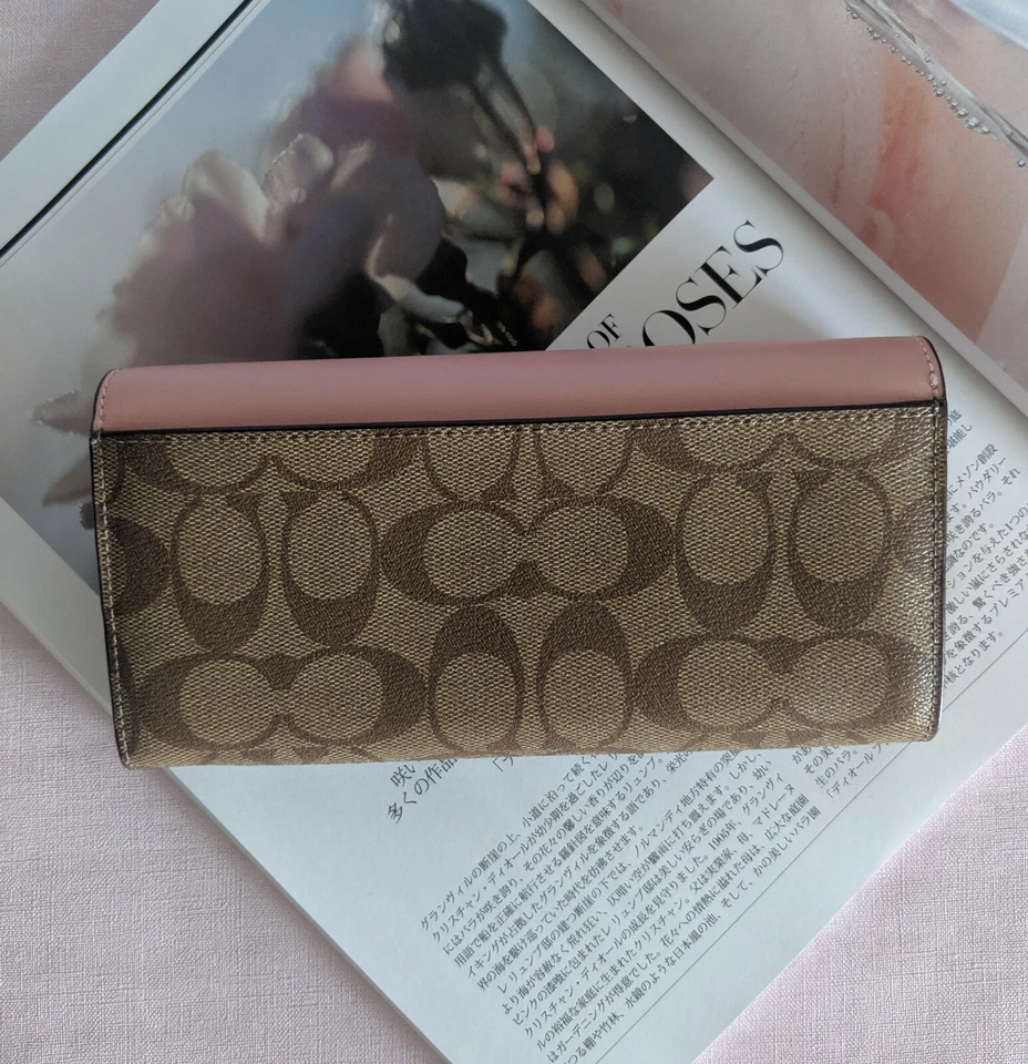 Genuine Coach Signature PVC Slim Envelope Wallet Khaki Blush 2 Pink F54022 - Image 2 of 4