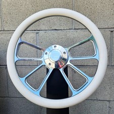 14 Billet 4spoke Steering Wheel W White Vinyl Half Wrap And Forever Sharp Horn 14 Billet 4spoke Steering Wheel W White Vinyl Half Wrap And Forever Sharp Horn