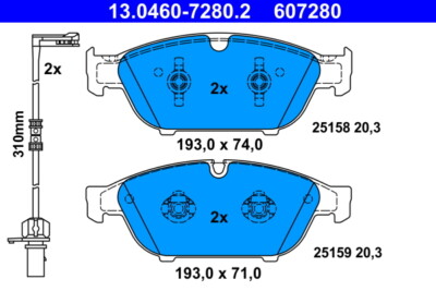 ATE 13.0460-7280.2 brake pad set, disc brake for, Audi