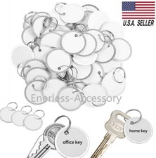 25/50/100-Pack White Paper Key ID Label Name Tags w/ Split Ring Rim Tag Keychain