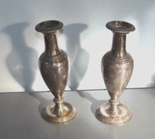 2 Arthur Krupp Berndorf Silver Metal Vases for Hotel RUHL Bear Punch ~ 1900