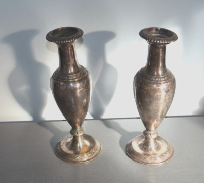 2 Arthur Krupp Berndorf Silver Metal Vases for Hotel RUHL Bear Punch ~ 1900