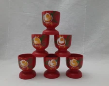 6 VTG Wooden Swedish Scandinavian Folk Style Hand Painted Tole Floral Egg Cups